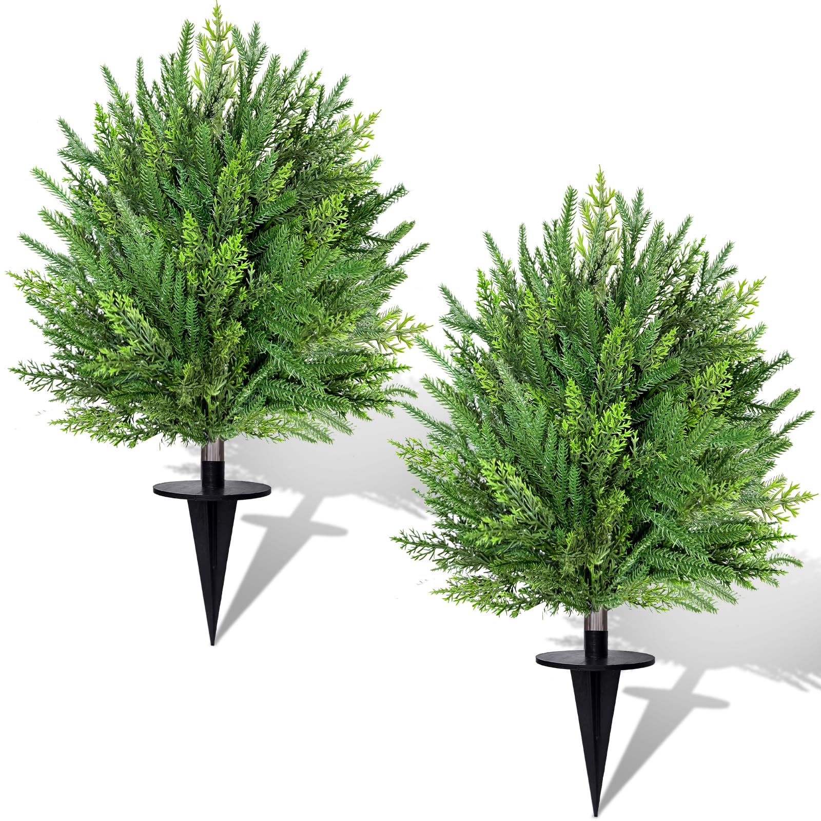Photo 1 of 2 Pack Artificial Cypress Topiary Ball Trees with Ground Spike, 24" Norfolk Fake Bushes Shrubs UV Resistant Faux Plants Greenery for Outdoor Planters Garden Front Porch Pot Urn Fillers Spring Decor
