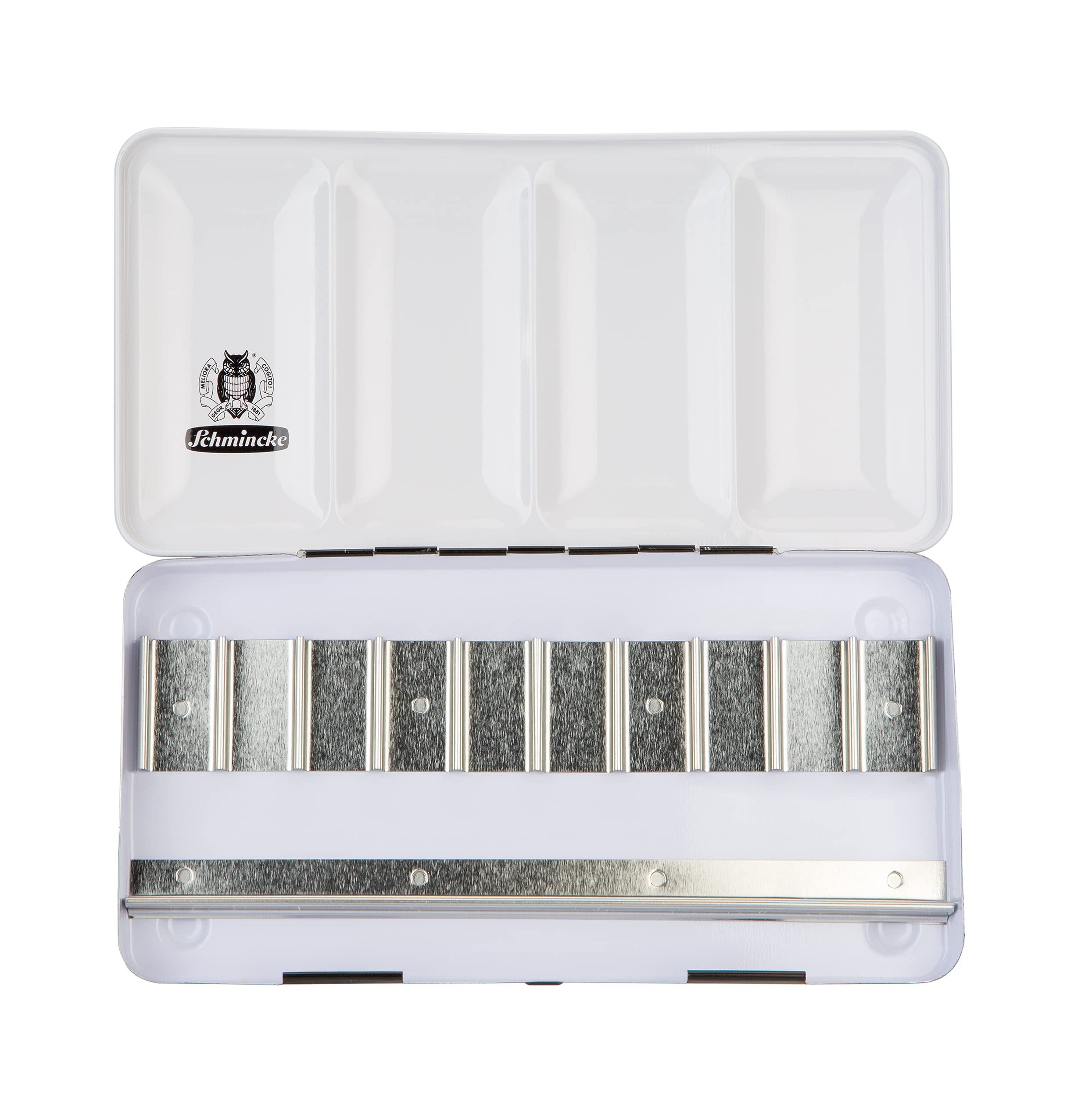 Schmincke - HORADAM AQUARELL empty box for 10 x 15 ml tubes, 74 910 097, black metal box with mixing palette, for individual filling with 10 HORADAM tube colours