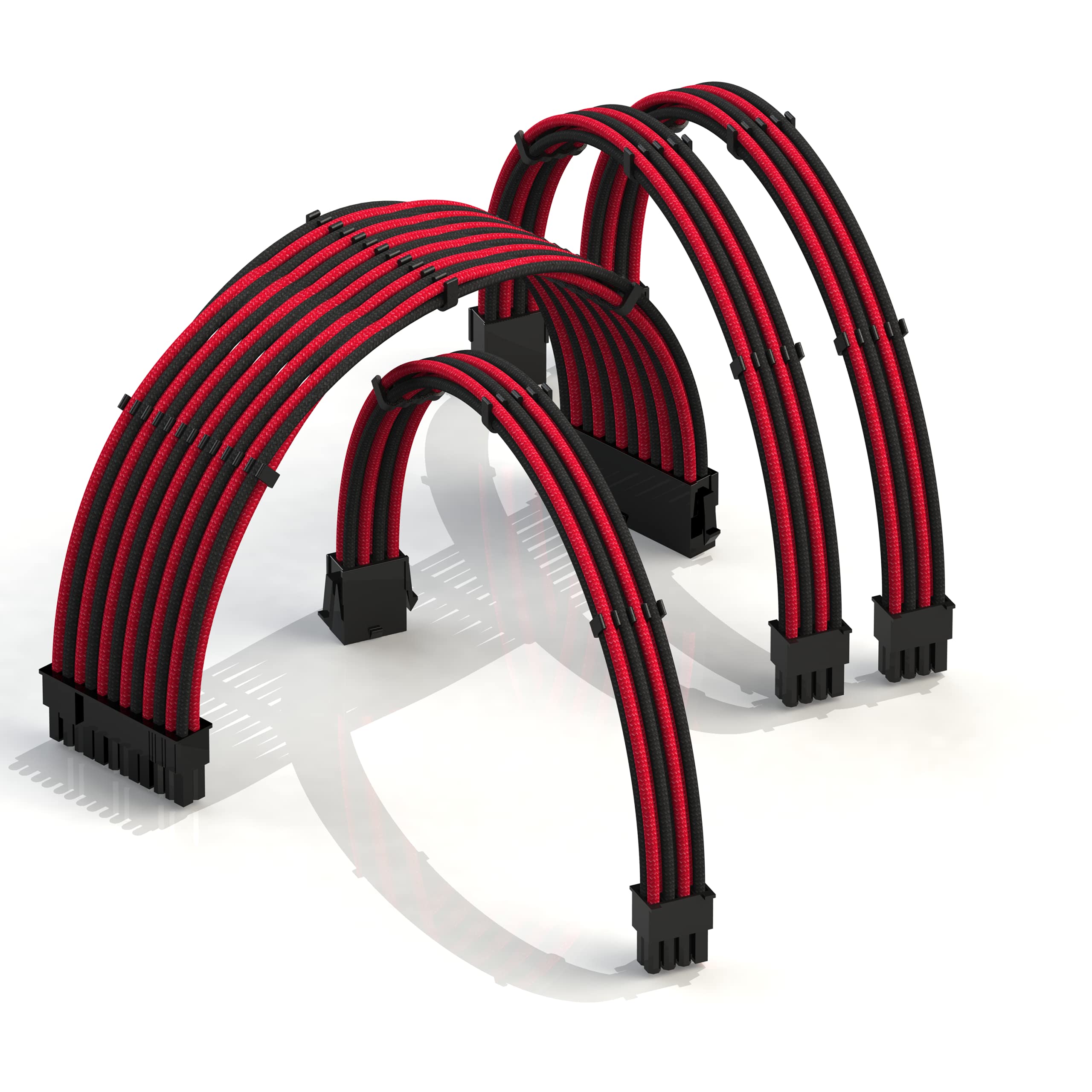 LINKUP - AVA 30cm PSU Cable Extension Sleeved Custom Mod GPU PC Braided w/Comb Kit | 1 x 24 P (20+4) | 1 x 8 P (4+4) CPU | 2 x 8 P (6+2) GPU set | 300mm - RedBlack