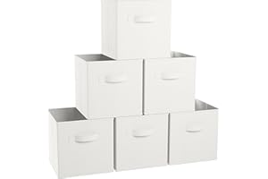 Ornavo Home Foldable Collapsible Storage Box Bins Shelf Basket Cube Organizer With Dual Handles - Set of 6 - 11 x 11 x 11 - White