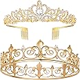 KRDADELF King Crown for Men, Queen Tiara for Women 2Pcs Royal Prom King and Queen Crowns Set Crystal Couple Crown and Tiara for Wedding Birthday Party Halloween Costume Accessories (Gold)