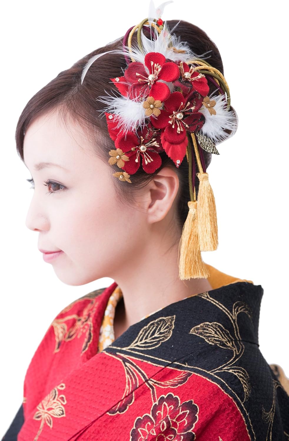 Amazon 組紐付き花髪飾り かんざし 赤 レッド 梅 成人式 振袖 卒業式 袴 着物 和装 髪型 和装小物 通販