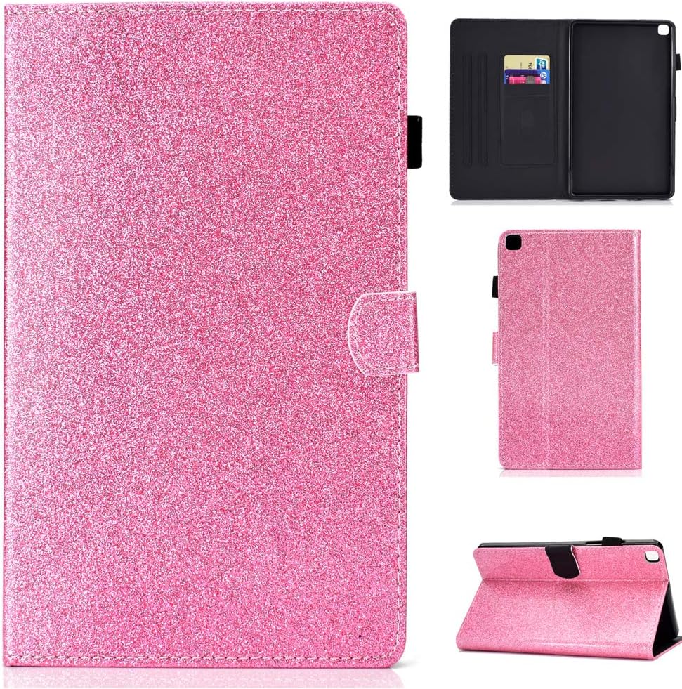 LMFULM® Case for Samsung Galaxy Tab S6 Lite/SM-P610N (10.4 Inch) PU Leather Magnetic Glitter Sparkle Cover Shining Case Smart Protective Shell with Stand Case Flip Cover Holster Pink
