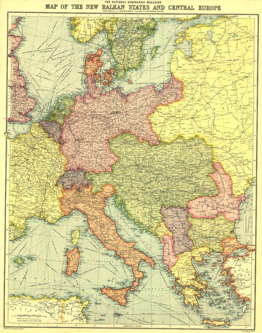 National Geographic: New Balkan States and Central Europe 1914 - Historic Wall Map Series - 18 x 22 inches - Paper Rolled