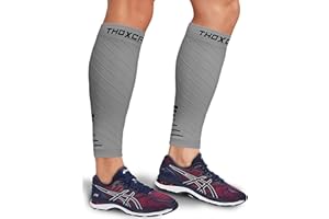 Thoxcare Calf Compression Sleeve for Men Women (1 Pair), Leg Support Footless Compression Socks for Running - Shin Splint Varicose Veins Swelling & Pain Relief, Gray/Black, X-Large