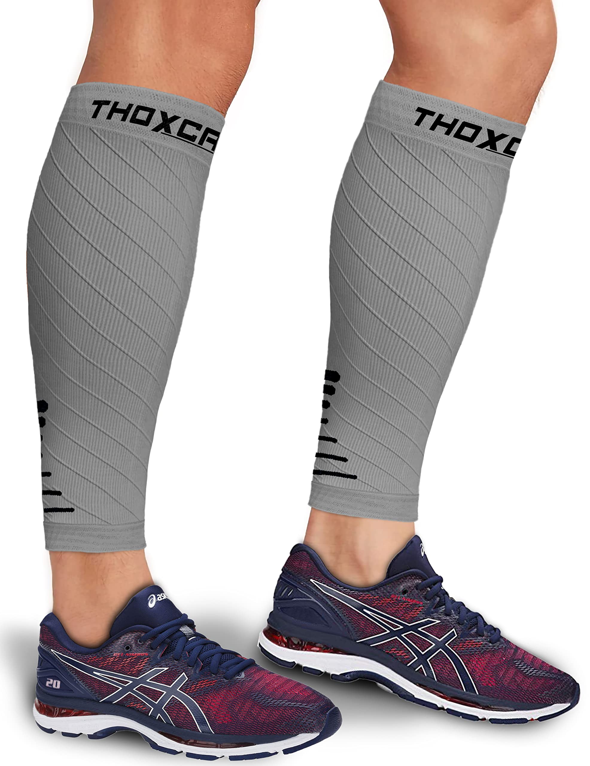 Photo 1 of Thoxcare Calf Compression Sleeve for Men Women (1 Pair), Leg Support Footless Compression Socks for Running - Shin Splint Varicose Veins Swelling & Pain Relief, Gray/Black, Medium