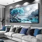 KELIYUAN Canvas Wall Art For Living Room Bedroom Wall Decor Black And White Landscape Pictures Blue Tree Wall Painting Modern Home Decoration For Room Office Works Framed Canvas Art Prints 20x40in