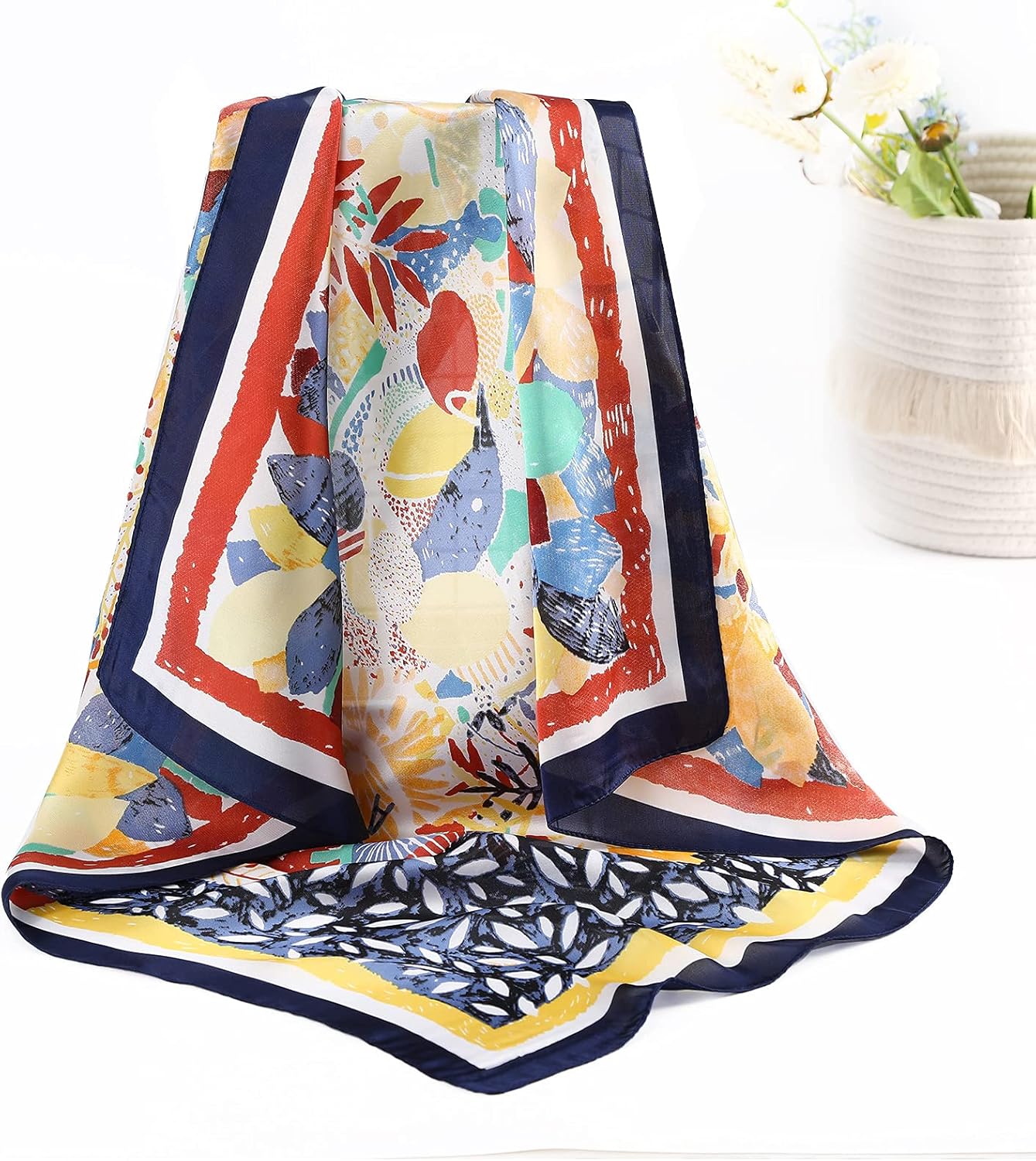 27.5” Silk Satin Square Head Scarf - 4PCS Satin Head Scarves for Women Hair Bandanas Sleeping Head Wraps Neck Scarf Head Kerchief (Flowering Leaves (Beige/Orange/Navy/Red)) at  Women’s Clothing store