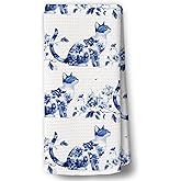 BCUANGD Blue Cat Kitchen Towels Decor - Chinoiserie Cats Xmas Holiday Hand Tea Towels, Retro Cat Mom Gifts for Women Girls Christmas Dish Towel Dishcloths Decorations for Home Kitchen, 16"x24"