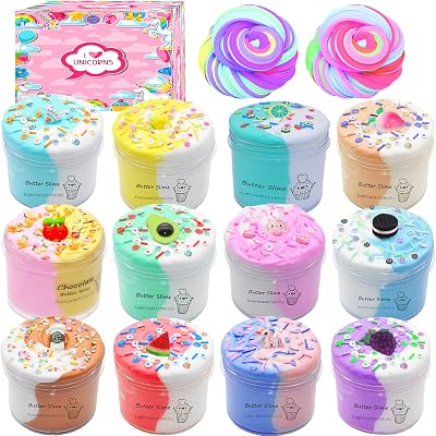 BVEHSR 12 Pack Dual Colors Butter Slime Kit Kids Party Favors DIY Soft