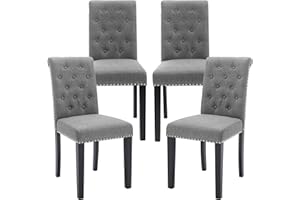 Westice Dining Room Chairs Set of 4 Upholstered Fabric Kitchen Chairs Dining Room Side Chair with Nailhead Trim and Rubber Wood Legs, Gray