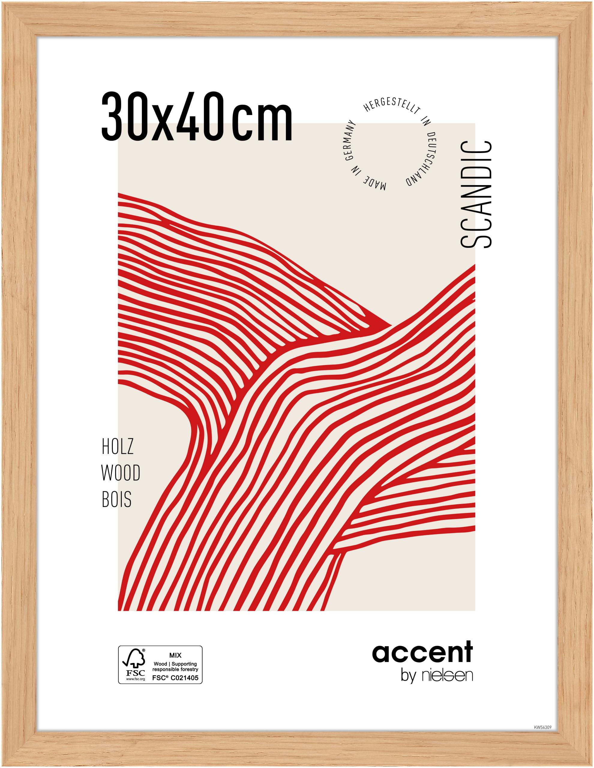 accent by nielsen Scandic - Oak Wooden Picture Frame - 30x40cm with Float Glass – Modern Scandinavian Design