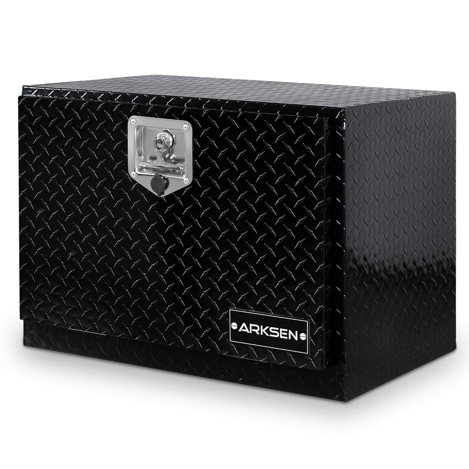ARKSEN 24 Inch Heavy Duty Aluminum Diamond Plate Tool Box Pickup Truck ATV Underbody Trailer Storage Lock W/Key, Black