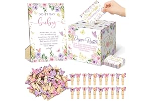 Dispowreath 102 Pcs Butterfly Baby Shower Game Supplies Diaper Raffle Tickets with Diaper Raffle Card Box Don't Say Baby Sign Mini Butterfly Clothespin Game Decor for Gender Reveal Favor