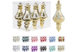 RoseCraft Christmas Ornaments Set, 5.9Inch Plastic Shatterproof Christmas Ball Hanging Ornaments for Xmas Tree Decorations, for Indoor Home Thanksgiving Halloween Party Decor - 6Pcs / Gold.