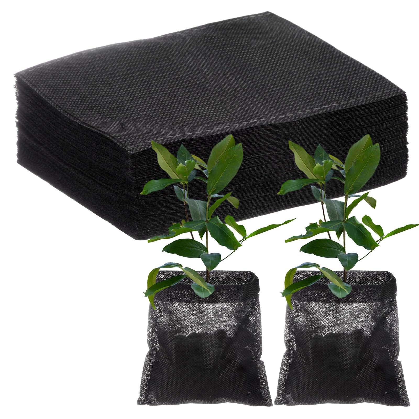 M METERXITY 200-Pack Nursery Growing Bags, 7.9" x 7.9" Non-Woven Plant Nursery Bags, Fabric Seeding Pots Pouch for Seed Starting/Soil Transplant/Home Garden Supply [Black]