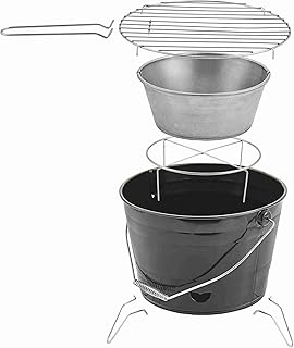 kamelshopping Grilleimer aus Stahl, verchromter Grillrost, ca. Ø 26cm, Minigrill für Camping, Festival, Picknick, BBQ-Party