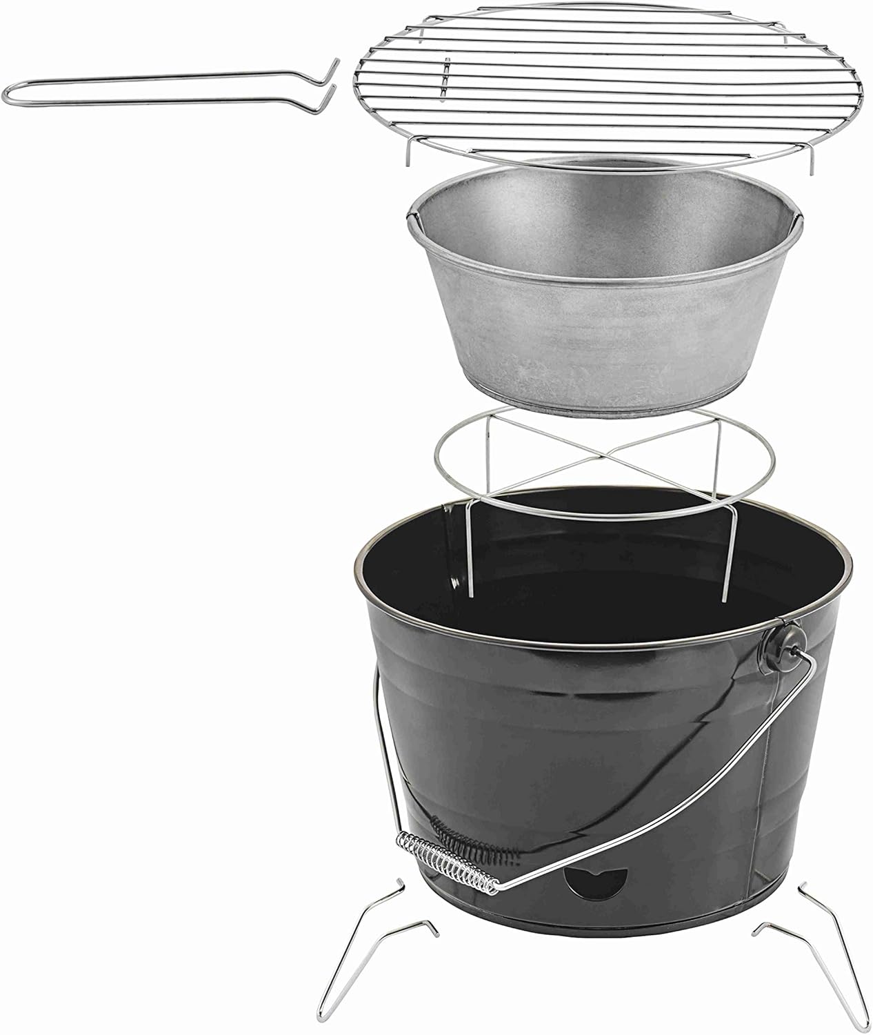 kamelshopping Grilleimer aus Stahl, verchromter Grillrost, ca. Ø 26cm, Minigrill für Camping, Festival, Picknick, BBQ-Party