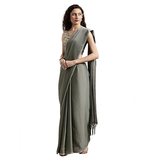 Womanista Womens Georgette with Blouse Piece 7510 Sarees (TKIM9470_Grey_Free Size)