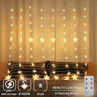 Areskey Star Curtain Lights Bedroom Timing Night Lights 144 Led