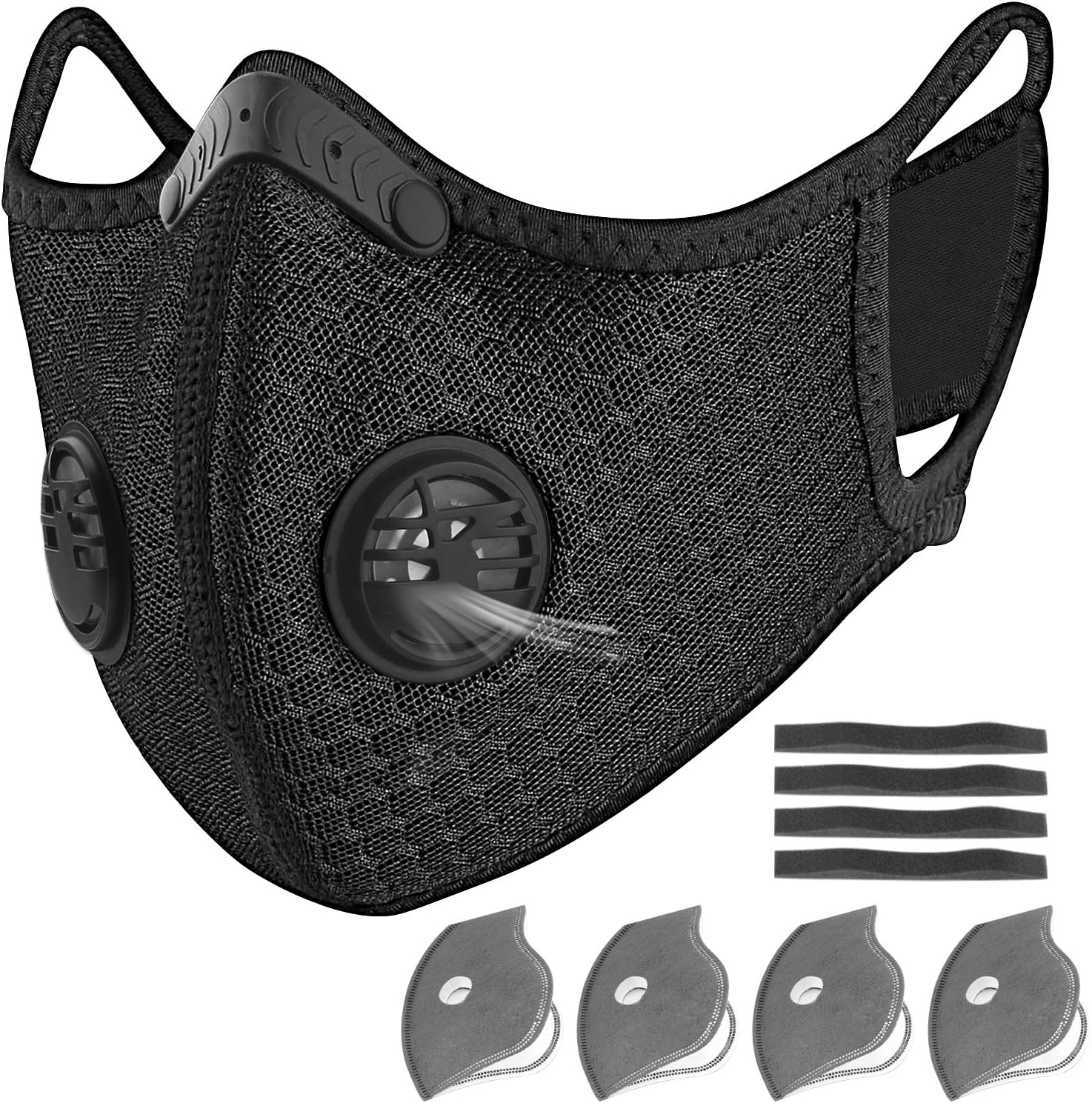 N95 Masks, Dust Masks, Kungfuren Reusable Respirators Masks for Allergies Woodworking Running Sanding Mowing Half Mask for Women Men Black with 4 Activated Carbon Filters Replacement