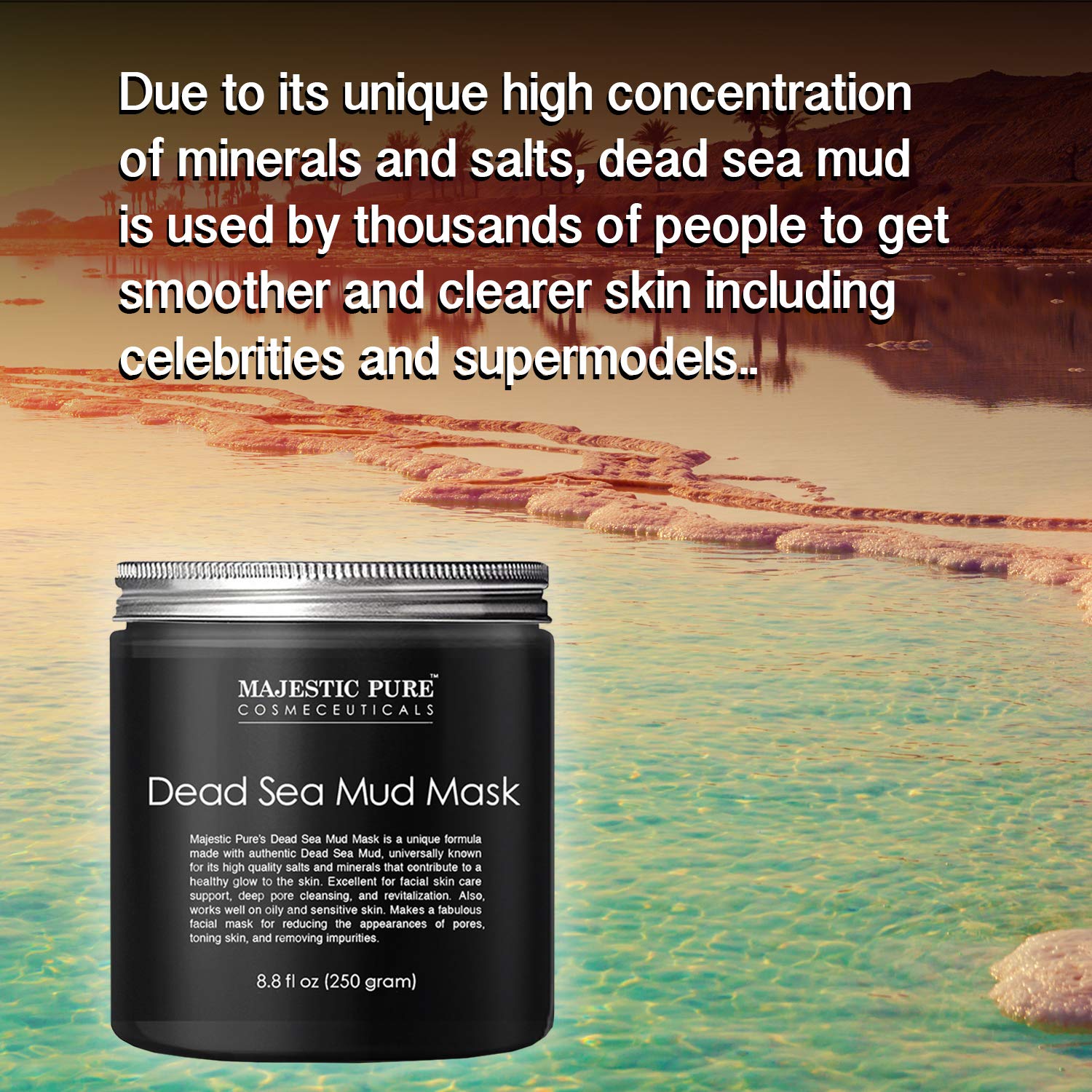 MAJESTIC PURE Dead Sea Mud Mask - Natural Face and Skin Care for Women and Men - Best Black Facial Cleansing Clay for Blackhead, Whitehead, Acne and Pores - 8.8 fl. Oz : Beauty