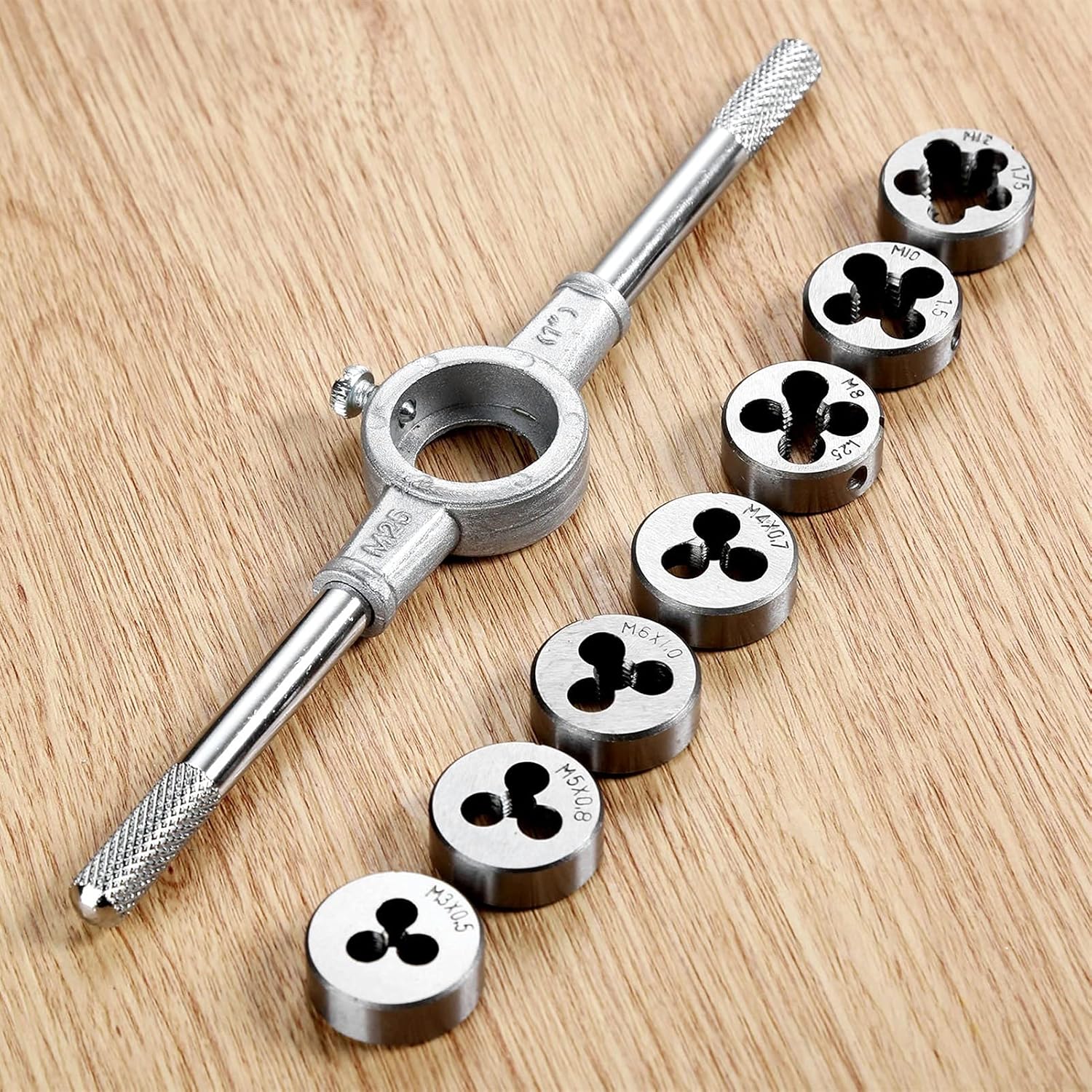 Round Die Alloy Tool Steel 8Pcs/set Die Wrench Kit HSS Metric Screw Die M3/M4/M5/M6/M8/M10/M12