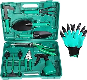 Erikord 12 Piece Gardening Tools Set - Stainless Steel Garden Tool Sets Heavy Duty Kit with Storage Case, Garden Gloves, Gift for Women Men