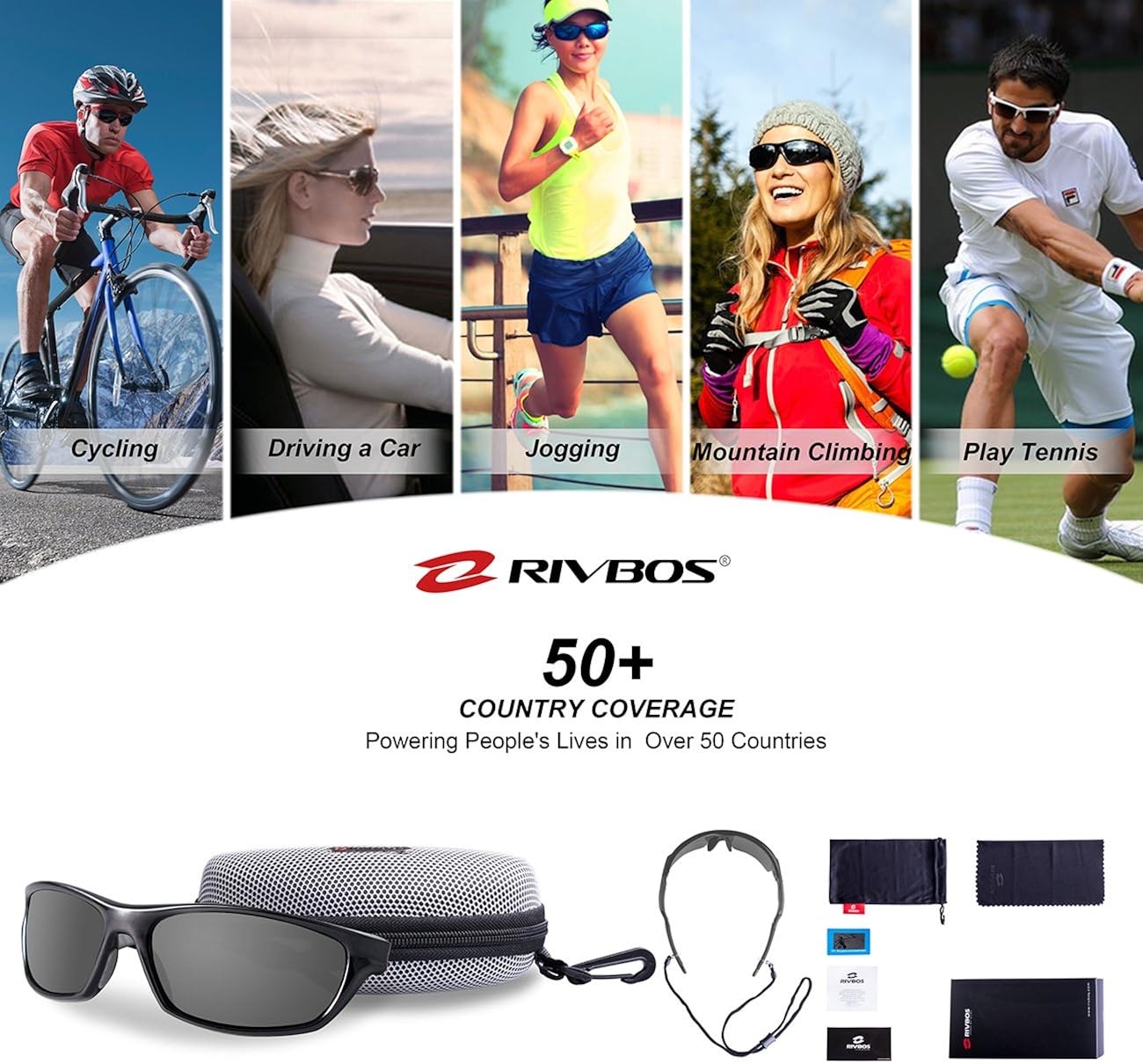 RIVBOS Polarized Sports Sunglasses Driving Sun Glasses Shades for Men Women Tr90 Frame for Cycling Baseball Running Rb831 Black&Grey: Clothing