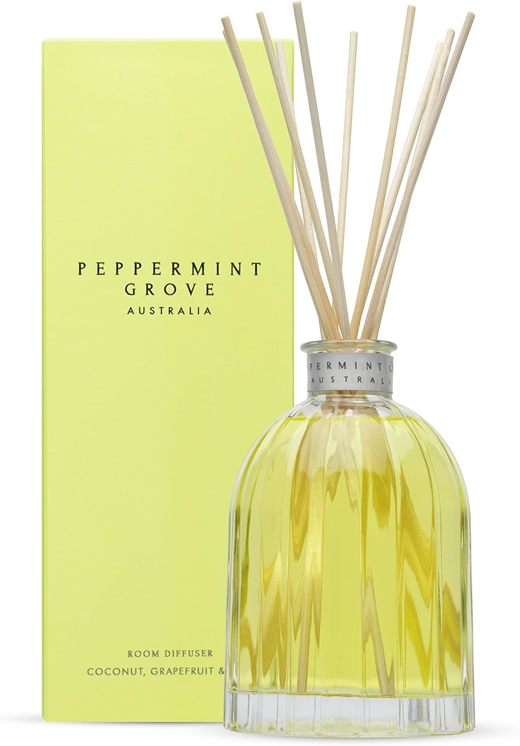 Peppermint Grove Large Diffuser 350ml in Ornamental Custom Glass Jar (Coconut, Grapefruit & Lime