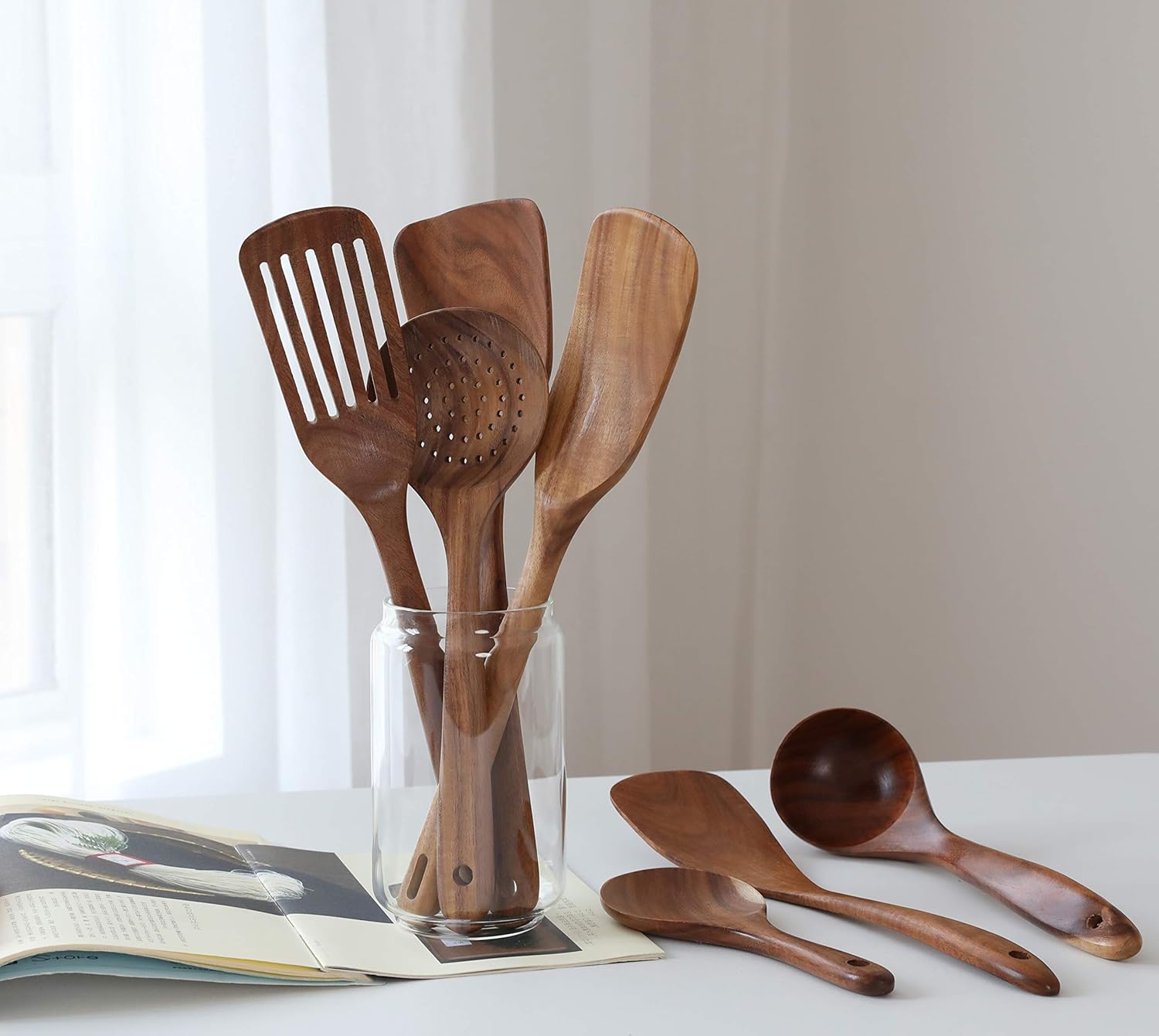 Amazon Com Wooden Cooking Utensils Set Of 7 Tmkit Wooden Cooking Tools Natural Nonstick Hard Wood Spatula And Spoons Durable Wooden Spoons For Cooking Kitchen Dining