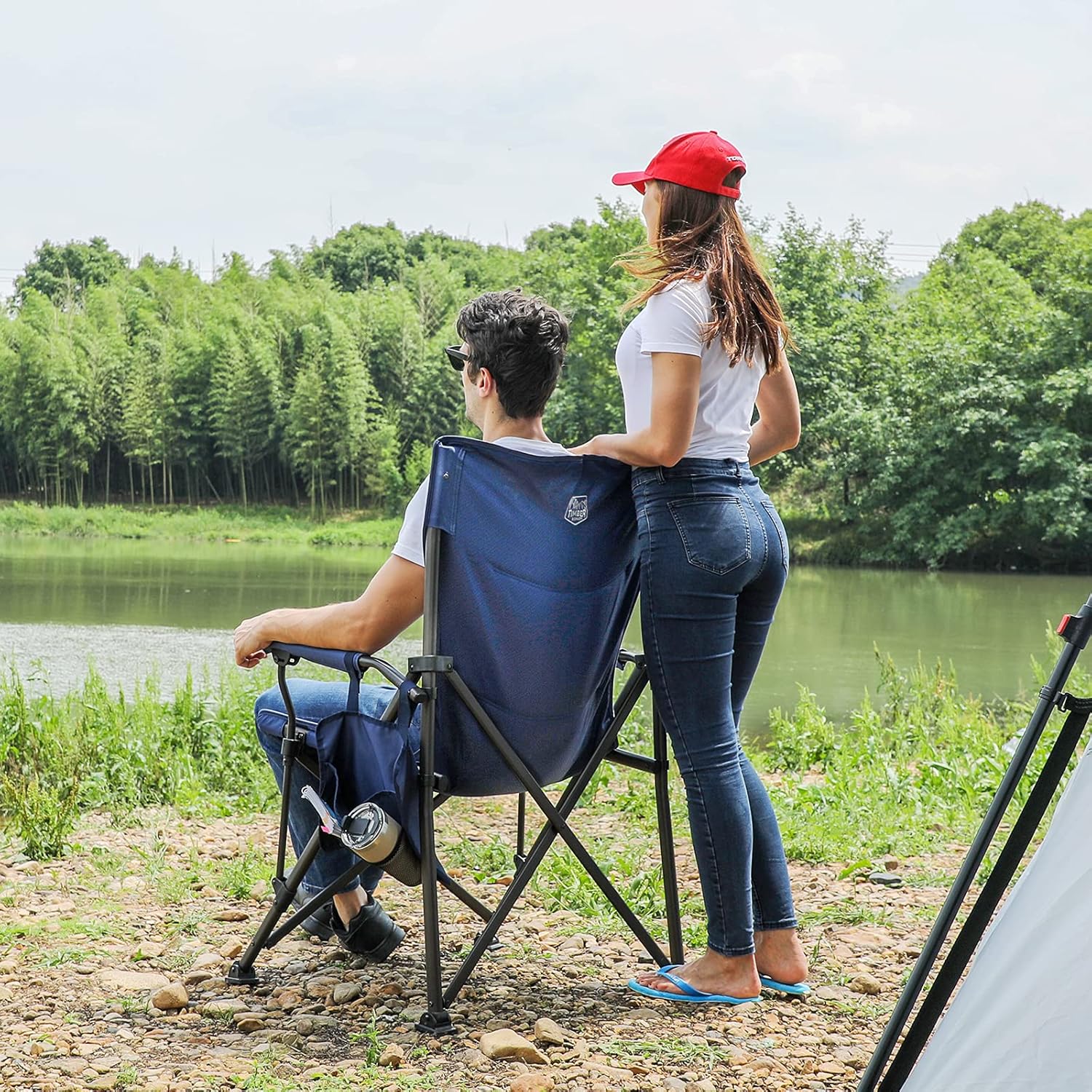 TIMBER RIDGE Oversized Folding Camping Chair Heavy Duty for Adults Support up to 400lbs with Cup Holder, Side Pocket: Kitchen & Dining