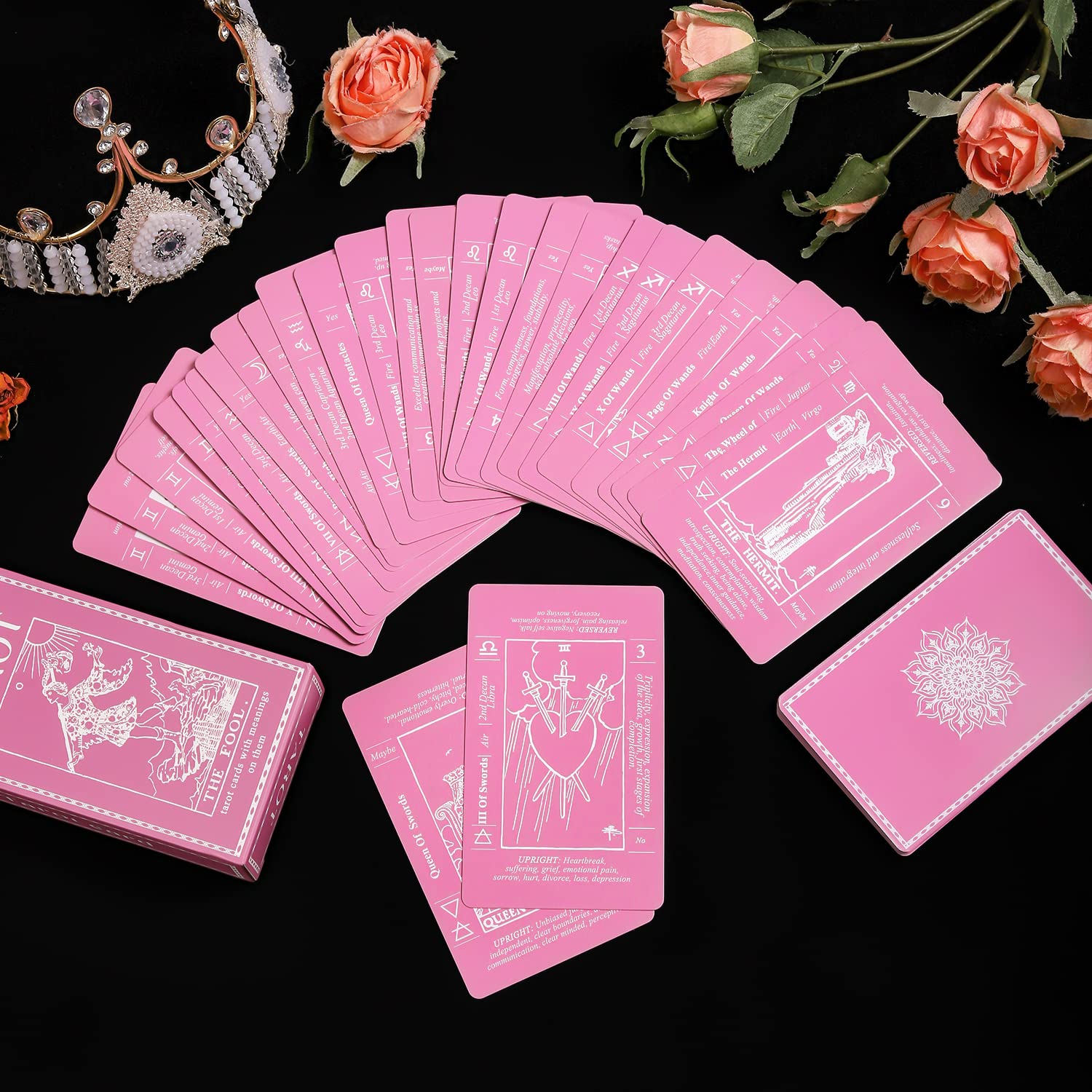 Sincerez Tarot Cards Deck for Beginners with Meanings On Them,Tarot Card with Guidebook (pink)