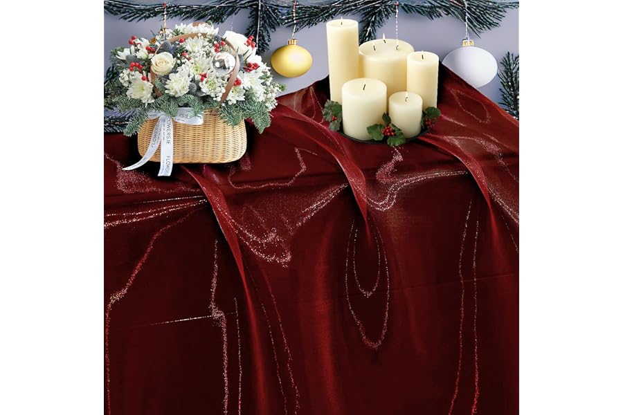 MDS® Pack of 10 Yard Sheer Organza Fabric for Wedding Party Home Event Banquet Decorations, Backdrop Curtain Craft Dress Sewing Fashion DIY Crystal Organza Tulle Fabric Bolt 44” Wide - Burgundy
