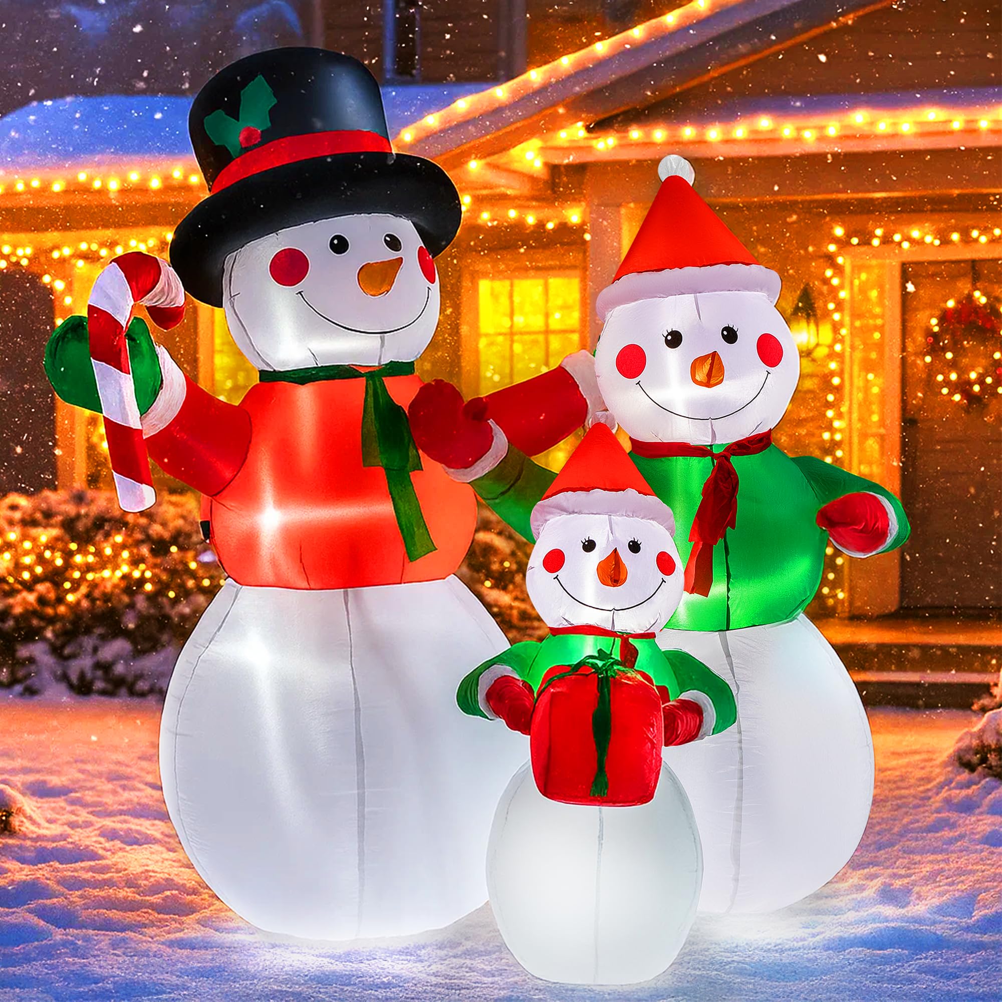 VIVOHOME 6FT Christmas Inflatable Outdoor Decoration, Snowman Family, Navidad Blow Up Yard Decor with Built-in LED Light for Lawn, Garden, Party Image