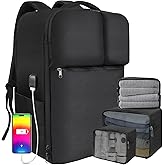 Extra Large 50L Travel Backpack Carry On Flight Approved, Luggage Backpack with Shoes Pouch, Suitcase Backpacks With 3 Packing Cubes, Personal Item Travel Bag, Black