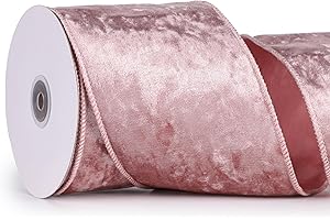 MAYREEL Pink Crushed Velvet Ribbon Wired 4" x 10 Yards Extra Wide Christmas Wired Edge Ribbon Pink Christmas Decorations Ribbon for Gift Wrapping Wreath Tree Topper Bow Making Crafts