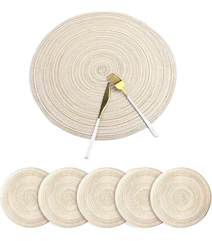 MaoXinTek Set de Table en Coton Rond Napperons Antidérapants Tressé Résistantes à la Chaleur MaoXinTek Set de Table en Coton Rond Napperons Antidérapants Tressé Résistantes à la Chaleur
