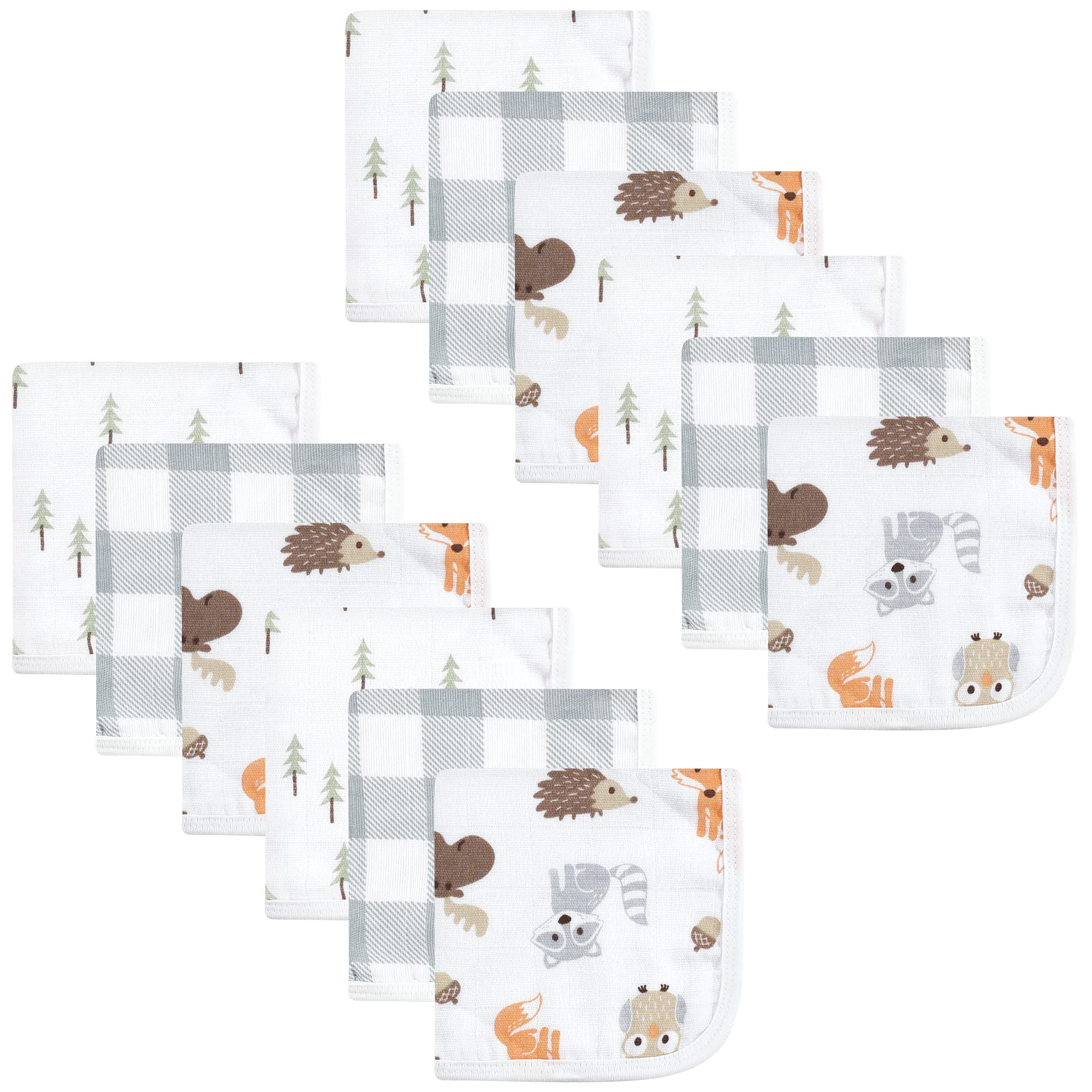 Hudson Baby Unisex Baby Cotton Muslin Washcloths, Woodland, One Size