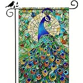 BlissYard Peacock Stained Glass Garden Flag 12 x 18 Inch Double Sided Spring Summer Outdoor Flag Outside Small Decor Decorative Flag for Yard Lawn and Patio
