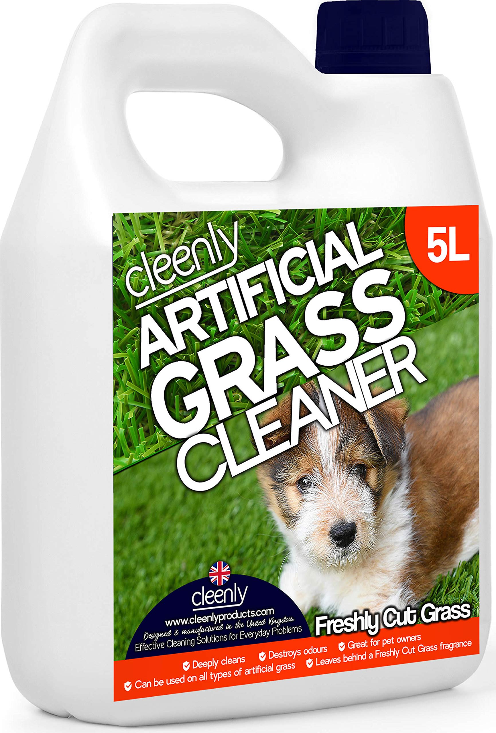 Cleenly Artificial Grass Cleaner for Dogs - Freshly Cut Grass Fragrance - 5 Litres - Eliminates Urine/Dog Wee Odours