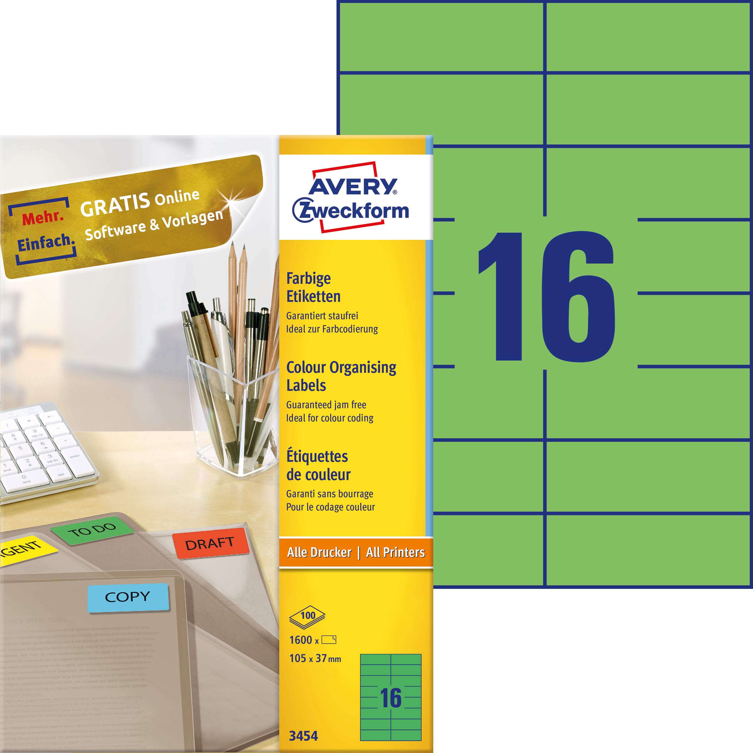 Avery Zweckform 3454 Universal Labels 105 x 37 mm 100 Sheets Coloured