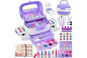 Hollyhi Kids Makeup Kit for Girl, 58 Pcs Girl Toys Kids Makeup Set with Real Cosmetic, Washable Make Up Kit, Pretend Play Makeup Toys for 3 4 5 6 7 8 9 10 11 12 Years Old Kids Birthday Gifts (Purple)