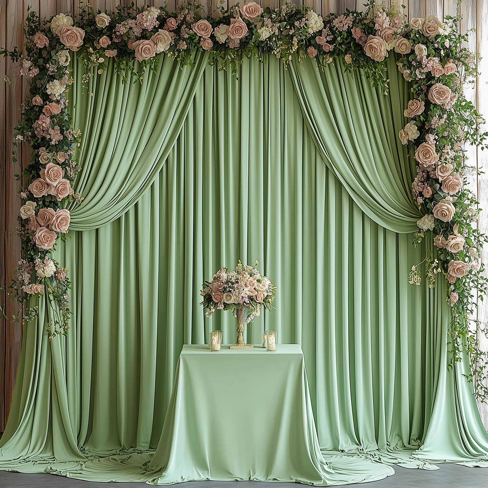 Photo 1 of 30x10FT Wrinkle Free Sage Green Backdrop Curtains for Parties Green Curtain Backdrop for Baby Shower Green Drapes for Birthday Party Photography Background Soft Fabric 5ft x 10ft, 6 Panels