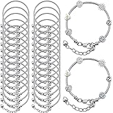 Hicarer 30 Pieces 7.87 Inch Bracelet Chains Snake Chain Charm Bracelets with Heart Lobster Clasp Extender for Women DIY Jewelry Crafts Supplies, Silver