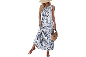 WIHOLL Summer Dresses Babydoll Maxi Dress Empire Waist Beach Vacation Sundresses 2026 with Pockets