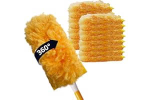 Frescares 360 Degree Disposable Duster Refills(18 Refills+1 Handle),Static Dust Removal Brush Head Compatible with Swiffer Hand Duster for Dusting Electronics,Blinds,Ceiling Fans