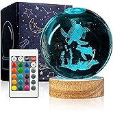 3D Sea Turtle Crystal Ball Night Light with Woodern Base, 3.15“ Sea Turtle Glass Ball Lamp 16 Colors with Remote Control Sea Turtle Figurines Cool Desk Decor Sea Turtle Gifts for Kids Friends Birthday