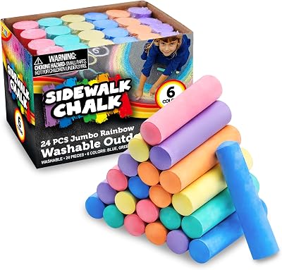 JOYIN 24 Pcs Washable Sidewalk Chalk Set Non-Toxic Jumbo Chalks 6 Colors