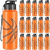 Olgaa 16 Pcs Basketball Water Bottle Bulk 20 oz Basketball Reusable Water Drink Bottles Sports Accessories for Party Favor Players Lovers Team Gifts
